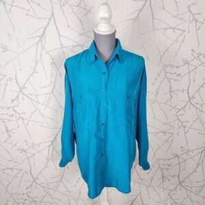 Karuba Turquoise Blue 100% Silk Button Front Shirt